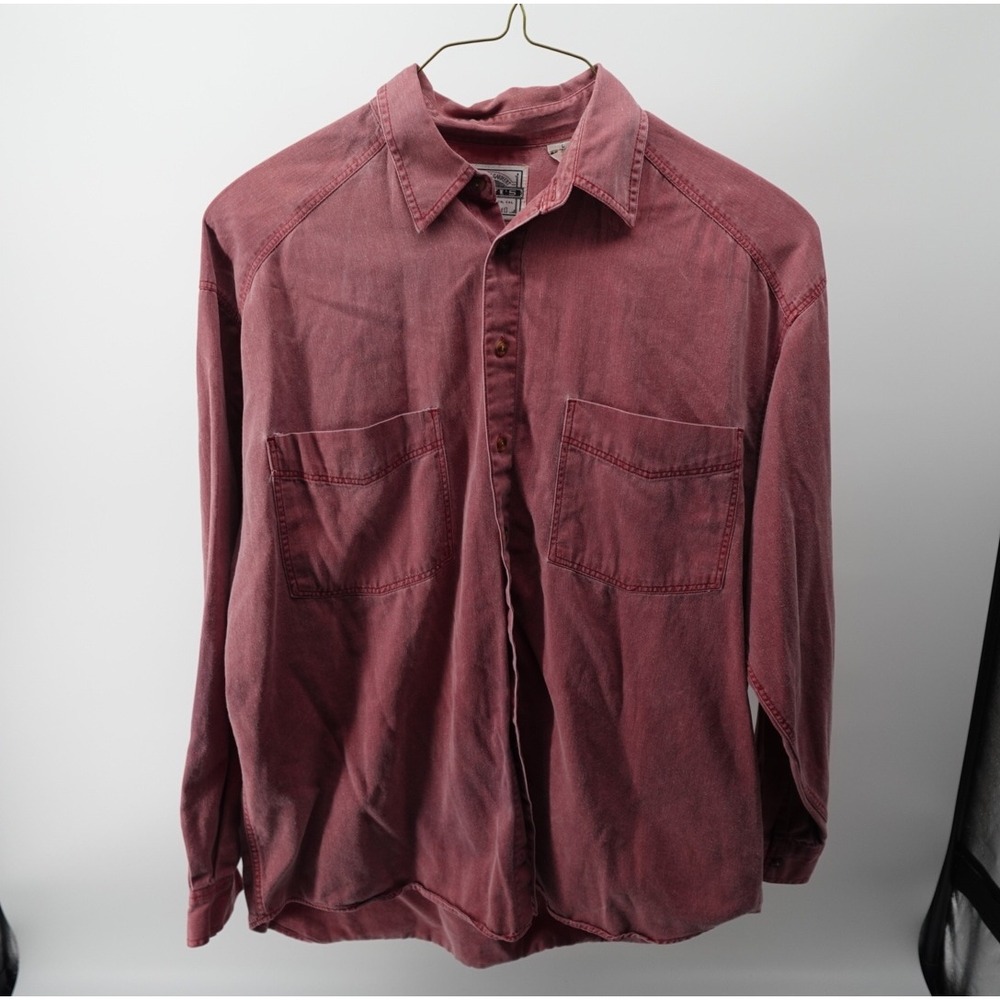 Vintage Levis Mens Large Red Cotton Long Sleeve Button Down Work Shirt Faded L